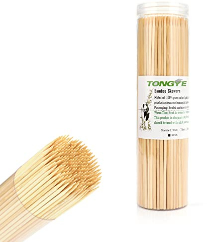 [200 PCS] 8 inch Bamboo Skewers, Premium Wooden Skewers without Splinters, Skewers for Grilling, BBQ, Appetizer, Fruit Kabobs, Chocolate Fountain, Cocktail Toothpicks, and Food Skewer Sticks.