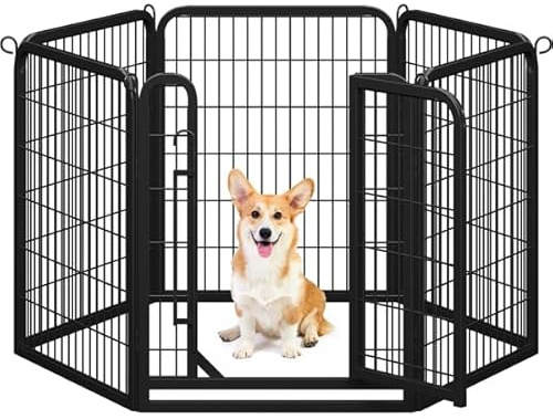 Yaheetech Parc pour Chien Cage pour Chiens 6 Panneaux Enclos en métal Parc à Chiot Rongeur Lapin Interieur Clôture Chiots Exterieur 80 cm avec Porte