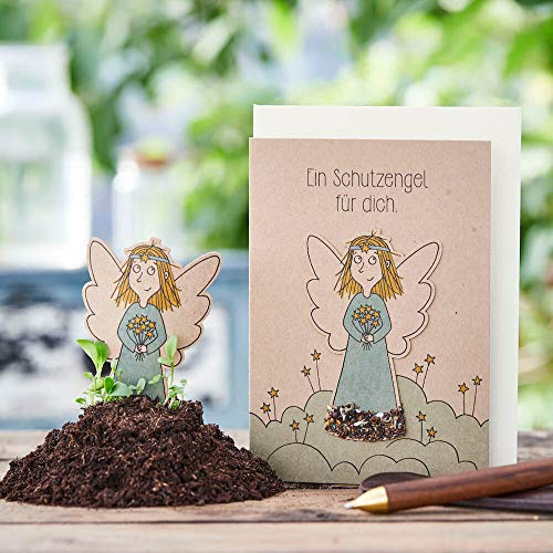 Die Stadtgärtner Grußkarte Ein Schutzengel für dich - Saatstecker-Karte mit Engel und eingearbeiteten Wildblumensamen - für viele Anlässe