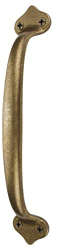 Runningfish 2Pcs Vintage Solid Brass Pulls, Antique Copper|Rustic Barn Door Grab Handles|Kitchen Cabinet Hardware Drawer Handle Pull (6.5 Inch, Bronze Tone)