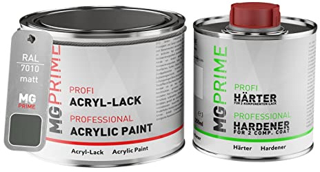 RAL 7010 Gris tente/Tarpaulin grey Peinture acrylique mate Pot de 0,75 litre / 750 ml, y compris le durcisseur