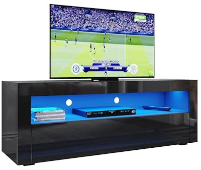 ELEGANT 1200mm Modern High Gloss TV Cabinet for up to 47 TV with Ambient Light for Living Room Furniture Black TV Stand Unit with RGB LED Lights