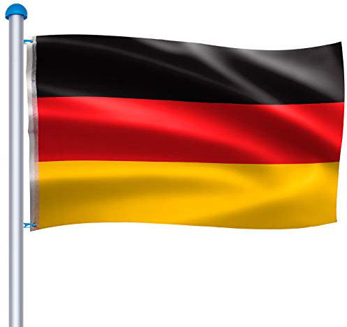 Aufun 6,5 m Aluminium Fahnenmast inkl. Seilzug, Bodenhülse, Zugseil, Verschlusshaken, 150 x 80 cm Deutschlandfahne, 5 Verschiedene Höhenverstellbar