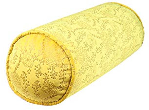 VERCART Komfort nackrulle, nackkudde, yogamat, kuddrulle, nackstöd, rulle, nackstöd, knä ben, dekorativ ländkudde för säng, soffa med tvättbar bronsering, jacquardfodral, gul, 100 cm