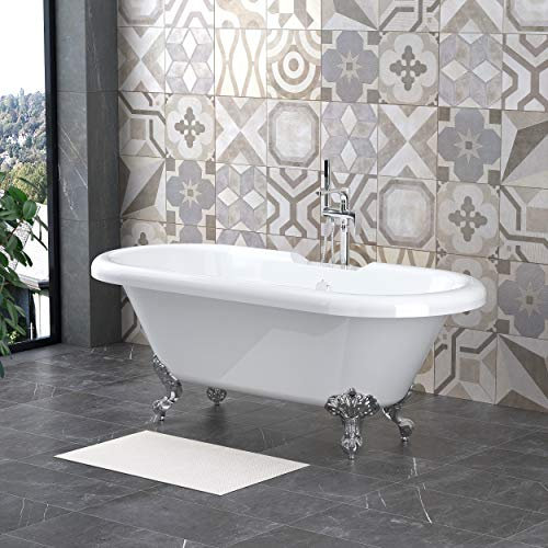 NRG Traditional Roll Top Bathtub Designer Acrylic Freestanding Bath Tub with Chrome Claw Feet 1700 x 750mm