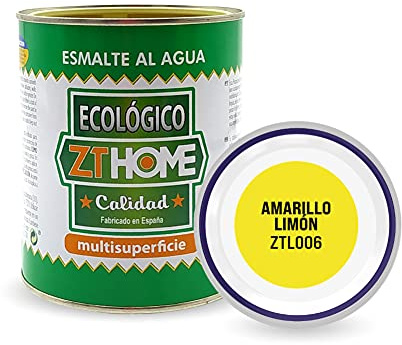 Pintura acrilica Ecológica al agua Barniz Mate madera, metal, radiadores, aluminio / Esmalte al agua / cunas, muebles, azulejos , puertas exterior e interior 750ml (Amarillo Limon)