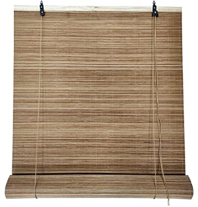 Estores de Bambú Cortina de Madera Natural Reforzado | Persiana Enrollable para Ventanas Reforzado para Interior y Exterior (120x200cm, Marron Oscuro)