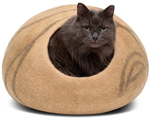 MEOWFIA Katzenbett aus Merinowolle – Handgefilztes, Umweltfreundliches Katzenbett für Katzen & Kätzchen – Weiches Schlafbett, Warm im Winter & Kühl im Sommer, Stilvolles Design | Katzenbett-Gehege, Premium-Filz, handgefertigt, superweich, leicht, atmungsaktiv, verstellbare Form