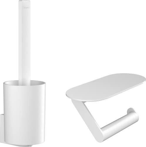 hansgrohe WallStoris - Ensemble d'accessoires pour les toilettes sans percage 2 pièces, Porte-papier WC, Porte-brosse WC, Accessoire salle de bain, Blanc mat, 27969700