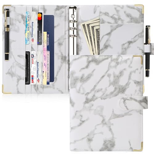 Toplive Leder A5 Ringbuch, 6-Ring Planer-Notizbuch-Hülle für A5 Füllpapier (Innenpapier nicht enthalten), Marmor Weiß