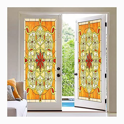 Siunwdiy Selbsthaftend Milchglasfolie Sonnenschutz Scheibenfolie, Blickdicht Sichtschutzfolie, Fensterfolie statisch haftend Anti-UV, Für Zuhause Badzimmer - Buntglas,C,50x100cm(20x39inch)