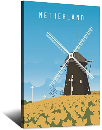 Niederlande Windmühle Haus Vintage Reise Poster Leinwand Wand Home Room Decor Kunst Poster Gemälde Bild Druck Geschenk Poster