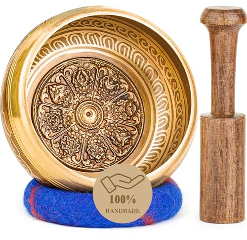 Hihealer tibetanska sjungskålar, set, 100 % nepal, handgjord, stor ljudskål med instruktioner, klubba, kudde, presentask; meditation, yoga, chakra-helande, självvård, julklappar för kvinnor och män
