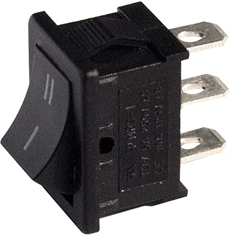 Déviateur unipolaire à bascule SPDT unipolaire ON-ON avec bouton noir et bornes faston 4,8 mm, trou de montage 19,2 x 13 mm, 250 V 6 A