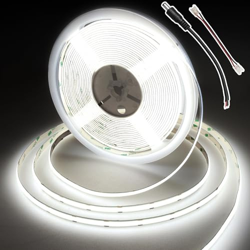 BERIXDEEP COB LED Streifen 10m, 384 LEDs/m, 24v, 6000K, Ohne Netzteil | Kaltweiß, Dimmbar LED Streifen Durchgehendes für Wohnzimmer, Küche, TV Hintergrund, Innen, 95lm/w, 9w/m, CRI 92, 8mm