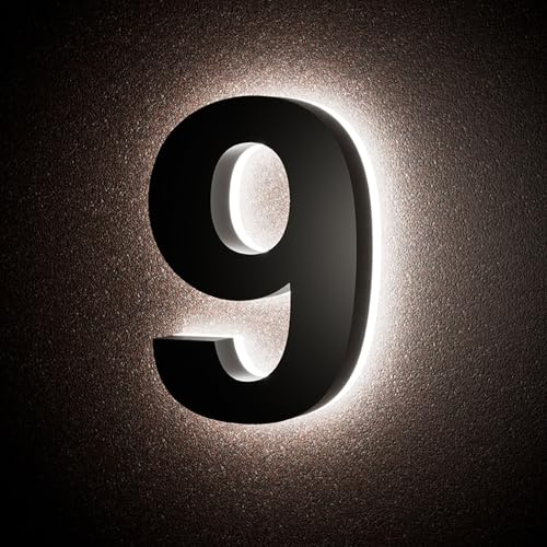 13 cm bakgrundsbelysta LED-husnummer för utsidan, flytande hemadressnummer, stora moderna husnummer för gård, gata, hållbar matt svart finish, vattentät