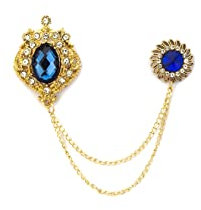 Knighthood Broche en pierre couronnée avec fleur en spirale soleil et pampilles suspendues pour col de costume, clous de chemise, accessoires pour homme et femme, Laiton Zinc, Pas de gemme