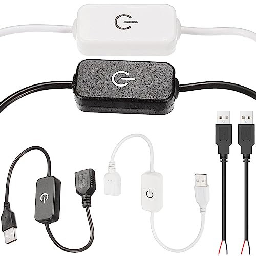 Youmile 2 pcs USB LED Dimmer LED Touch Inline Dimmer 5V 3A USB Cord Tact Switch Controller Black and White with USB male two-core cable for Single Color Emitting Diode Strip Light