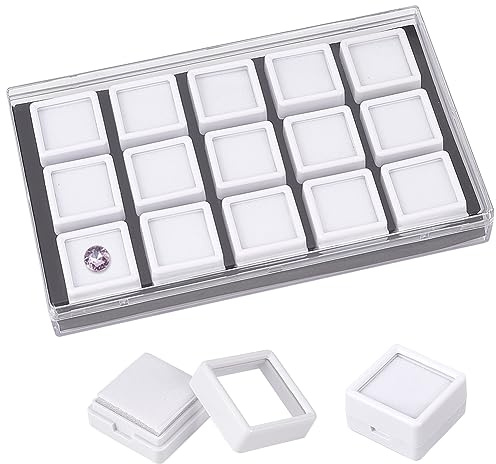 BENECREAT 15 Packung Edelstein-Display-Box, Weiße Diamant-Vitrine, 2.9x1.75cm Schmuckkästchenbehälter Mit Klarglasfenster Für Leckereien, Edelsteine, Münzen, Raute, Geschenkverpackung