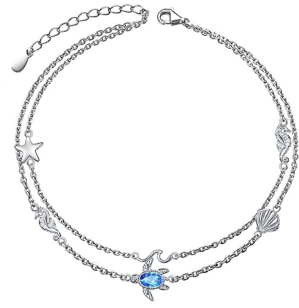 HOOHWE Fußkettchen für Damen 925 Sterling Silber Infinity Herz fußkette für Frauen Klassische Verstellbar Bead Fussketten Armbänder Sommer Schmuck für Frauen und Mädchen Layered Ankle Bracelet
