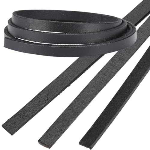 GORGECRAFT Cordoncino di Cuoio Piatto 6mm Striscia di Pelle Vera Spessa 2mm Cinturino Nero in Vacchetta per Intrecciatura Braccialetti Collana