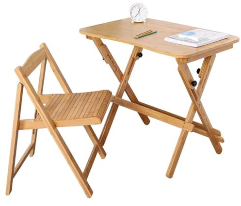 Kinderschreibtisch Höhenverstellbar Holz, Schülerschreibtisch Jugendschreibtisch Studententisch Mit Stuhl, Klappstühle Mit Höhenverstellbarem Schreibtisch Für Schlafzimmer ( Color : /Natural B , Size