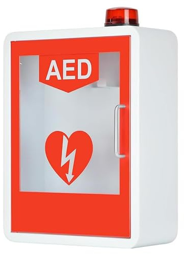 CEVIZ AED Defibrillator Storage Cabinet, Alarmed AED Cabinet, First Aid Kit Cardiac Defibrillator Storage Cabinet, 4Mm High Strength ABS Main Material, for Office, Nursing Home, Bus