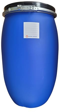 kanister-vertrieb® 120 Liter Deckelfass, Kunststofffass, Futtertonne, Fass, Weithalstonne Farbe blau (120 D blau) + Etikett