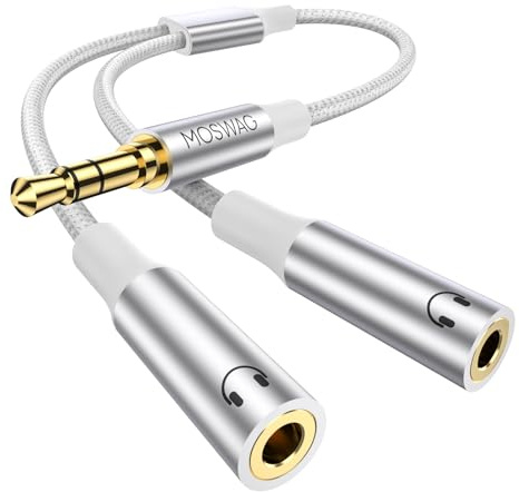 MOSWAG 3,5 mm splitter-hörlursadapter, 1 till 2 uttagskontakter, stereo, ljud, Y-adapter, för Samsung PS4, switch, surfplattor, PC, bärbar dator, MP3