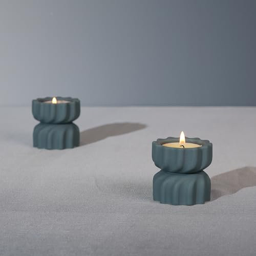 ICNBUYS Lot de 2 photophores en forme de spirale en ciment avec torsion, petite bougie chauffe-plat décorative en ciment pour décoration de table basse ou de salle à manger, 5,1 x 5,3 cm