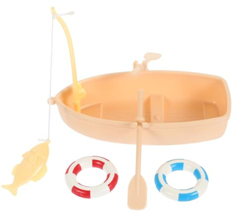ibasenice Mini-Fischerboot Modell Mit Schwimmring Für Puppenhaus Miniatur Deko Realistisches Angelspielzeug Zubehör 11.6X5.4X4 cm