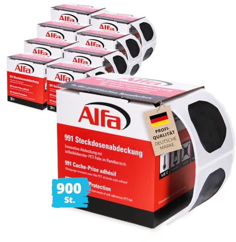 900x Alfa Steckdosenabdeckung selbstklebend – mit PET-Folie im Randbereich | Profi-Qualität -zum Abkleben von Steckdosen & Lichtschaltern, dehnbares Mittelteil, für wasserlösliche Lacke und Farben