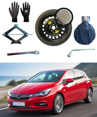 Ersatzrad-Set, 43,2 cm (17 Zoll), kompatibel mit Opel Astra 2.0 Diesel (11/2009-2014) mit Wagenheber, Schlüssel, Handschuhe und Tasche