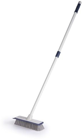 Beldray LA034009FEU7 Deep Clean 2 in 1 Sweeping Brush – Built-In Squeegee, Durable Non-Scratch Bristles, Extendable Handle, Rubber Bumper to Protect Skirting Boards, For Textured Floors, Tiles & Grout