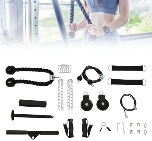 Hanmorfarbi Fitnessgerät LAT Pulldown Set,Schwarzes Kabel Fitness Pulley Cable System,150kg Unterarmtrainer Kabelzug Fitness mit Locking Pin,Home Gym Pulley System für Squat Rack