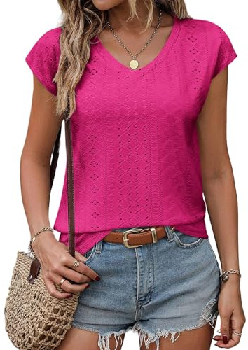 Zeagoo Mujeres Verano T-Shirt Manga Corta con Cuello En V Camiseta Cómoda Suelta Elegante para Mujer Blusa Sólidos Casual De Mujer