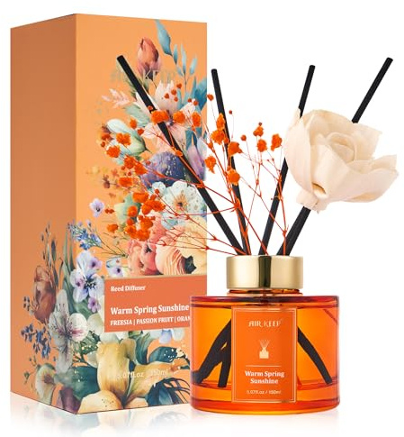 Airkeep Diffuseur de Parfum 150ml, Warm Spring Sunshine Reed Diffuser Set, Rose Parfum d Ambiance Maison, Decoration pour Chambre, Salon, Salle de Bain, Bureau