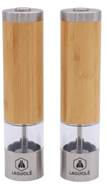 LAGUIOLE CUISSON Moulin à sel et poivre électrique inox - 'fin' - Bambou, céramique, alliage d'aluminium - Argent et bois - Automatique