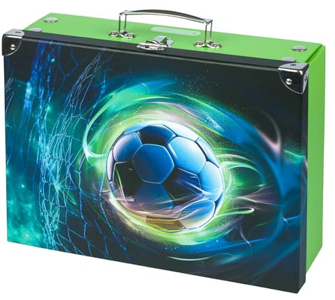 Baagl Barnväska för leksaker och skolmaterial, papperslåda, leksakslåda, lekfodral, vikbar barnresväska, vikbar väska med metallhandtag, fotboll boll, 26 x 32,5 x 10,5 cm