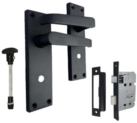 Epsom Door Handle Victorian Straight Matt Black Bathroom Door Handle Set – Lever on Backplate 150mm x 42mm – Includes 3 Lever Mortice Sash Lock – 1 Pair