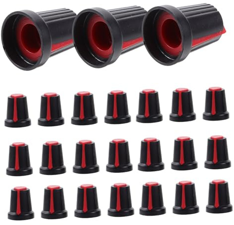 Mikinona 50 Stück Rote Kunststoff Potentiometerknöpfe für Gitarren und Schiebepotentiometer 6mm Innenmaß Zubehör für Selbstgemacht und Klangregler
