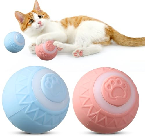 MEGYAD 2 Stück Katzenspielzeug Elektrisch Katzenball: Interaktives Katzenspielzeug Ball mit LED-Licht, Selbstdrehender 360-Grad-Ball Interaktives Katzenspielzeug Katzenball USB Wiederaufladbarer