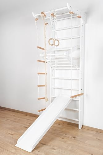 Barra de Pared de Madera Kinder-5-240-White Espaldera Sueca para Entrenamiento Completo del Cuerpo, Calistenia y Estiramiento | Gimnasio en Casa
