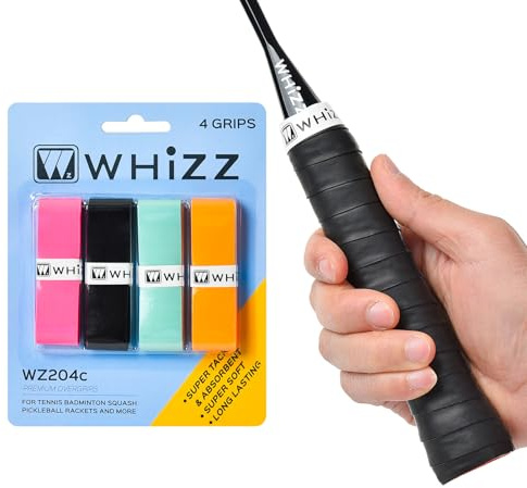 BAIHUALIN Whizz Badminton Tennis Racket Grip Tape (4 Grips) - Tacky/Fast Dry/Soft Feel - Squash Overgrip Pickleball Grip, Mix