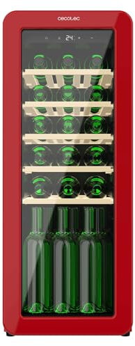 Cecotec Vinoteca 24 Botellas Retro Bolero Grandsommelier Origin 24 Hit Red. Acabado En Rojo Con Control Led, Temp. 5-20ºC, NoFrost, Estantes Madera, Luz Interior, Ventilación