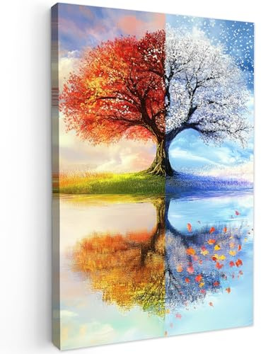 MuchoWow© Cuadros Decoracion Salon Modernos Dormitorios Cuadro Decorativos | 80x120 cm - de Lienzos Decorativo Decoración Cabecero Cama Estaciones - Arte - Árbol - Invierno - Otoño