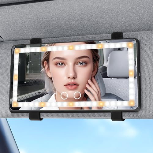 MICTUNING Car Sun Visor Vanity Mirror, Rechargeable Makeup Mirror with 3 Light Modes & 60 LEDs Dimmable Touch Control Screen HD Universal for Car SUV(Black)