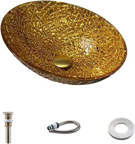 ASerZenith Keramik-Waschbecken fürs Badezimmer Badezimmer-Waschbecken Waschbecken aus verzinktem gehärtetem Glas Home Ovales goldenes Glaswaschbecken Waschbecken Waschbecken Wasch(B)