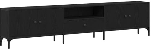 vidaXL Mueble de TV Roble Negro 200 x 25 x 44 cm Madera de ingeniería, Mueble de Sala, bajo Moderno, Almacenamiento, Consola de Medios, Rectangular, Soporte Multifuncional