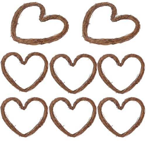 KUKLIPJIM 8 Pcs 12 Inch Heart Shaped Natural Grapevine Wreath Set, Hand-Woven Vine Branch Wreaths for DIY Crafts, Christmas Decorations, Home & Event Styling